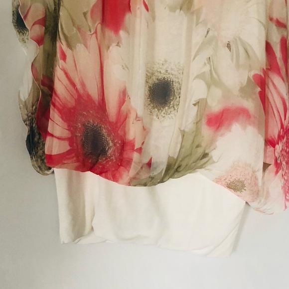 Silk Blouse Flower Print Pink White Size Large Butterfly Sleeve - Picture 5 of 10
